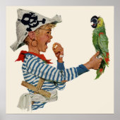  kind, jongen die pirate Parrot Bird speelt Poster (Voorkant)