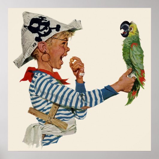 kind, jongen die pirate Parrot Bird speelt Poster (Voorkant)
