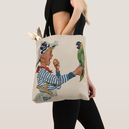  kind, jongen die pirate Parrot Bird speelt Tote Bag (Dichtbij)