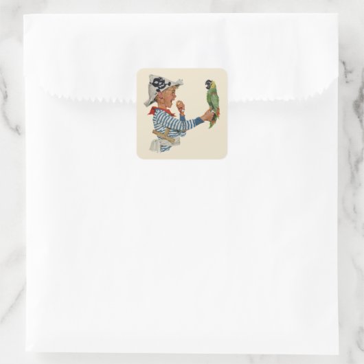  kind, jongen die pirate Parrot Bird speelt Vierkante Sticker (Tas)