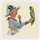  kind, jongen die pirate Parrot Bird speelt Vierkante Sticker (Voorkant)