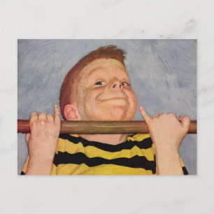  Kind, Jongen Doing Chin Ups, Uitoefening Sport Briefkaart