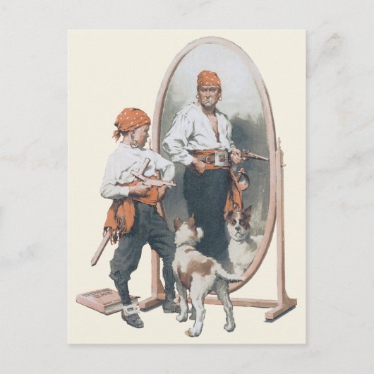  Kind, Jongen Pirate, Dog, Mirror, Buccaneer Briefkaart (Voorkant)