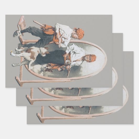 Kind, Jongen Pirate, Dog, Mirror, Buccaneer Inpakpapier Vel (Set)