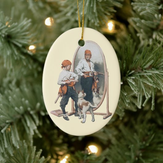  Kind, Jongen Pirate, Dog, Mirror, Buccaneer Keramisch Ornament (Boom)