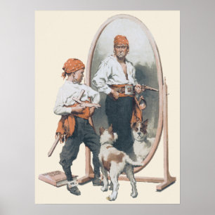  Kind, Jongen Pirate, Dog, Mirror, Buccaneer Poster
