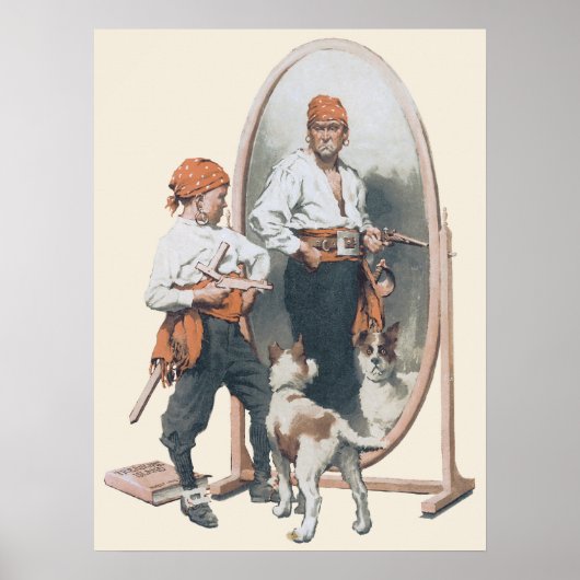  Kind, Jongen Pirate, Dog, Mirror, Buccaneer Poster (Voorkant)