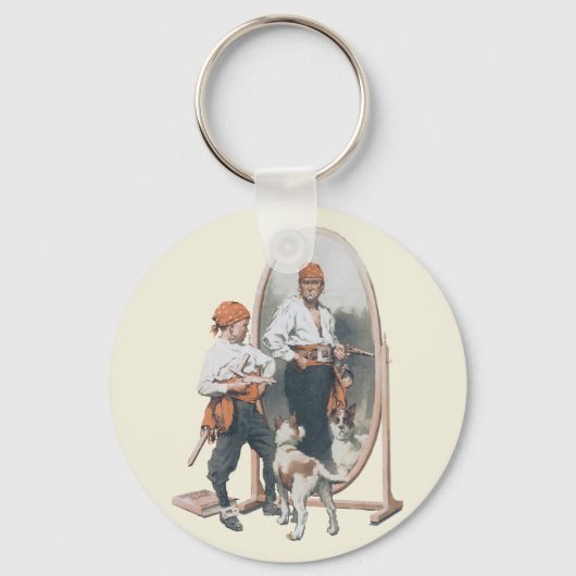 Kind, Jongen Pirate, Dog, Mirror, Buccaneer Sleutelhanger (Voorkant)