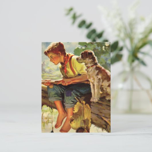  kind, jongen Vist met zijn huisdier Briefkaart (Staand voorkant)