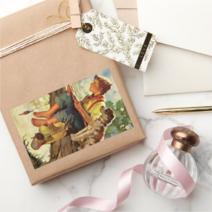  kind, jongen Vist met zijn huisdier Rechthoekige Sticker