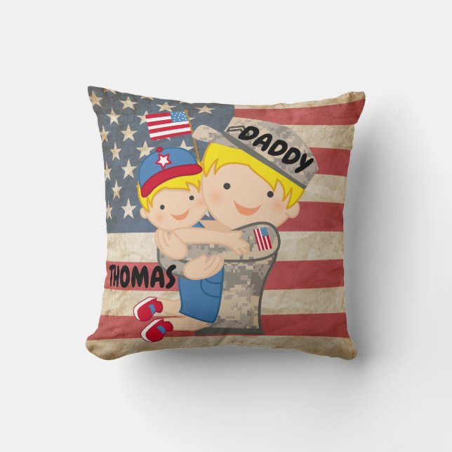 Kind jongen, zoon, hoegende soldaat Pap Pillow Kussen (Voorkant)