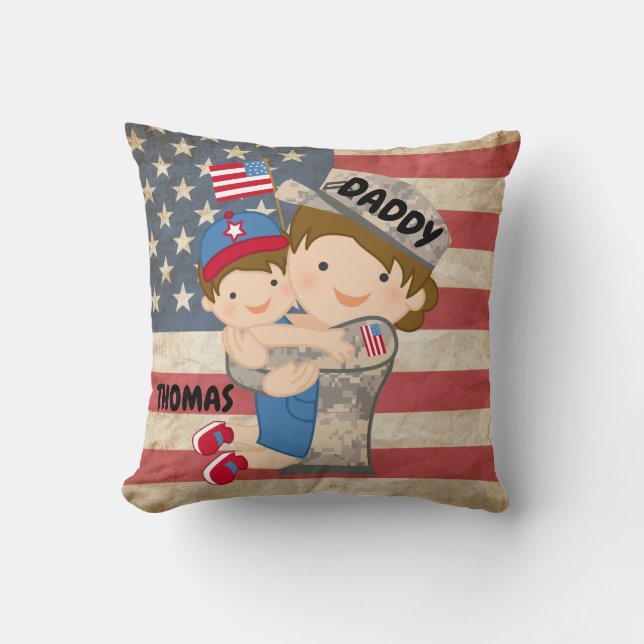 Kind jongen, zoon, hoegende soldaat Pap Pillow Kussen (Voorkant)