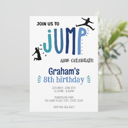 Kind Jump Trampoline Park Birthday Party Kaart (Staand voorkant)