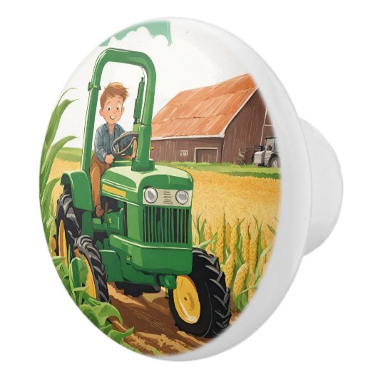 Kind Kamer Boerderij Tractor Uitrusting Leuke Groe Keramische Knop (Rechts)
