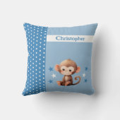 Kind kamer Voeg naam schattig aap blauw Kussen (Achterkant)