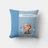 Kind kamer Voeg naam schattig aap blauw Kussen (Voorkant)