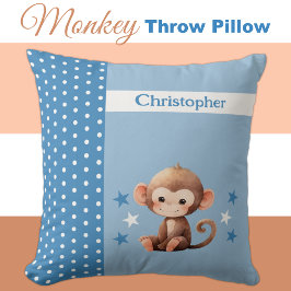 Kind kamer Voeg naam schattig aap blauw Kussen
