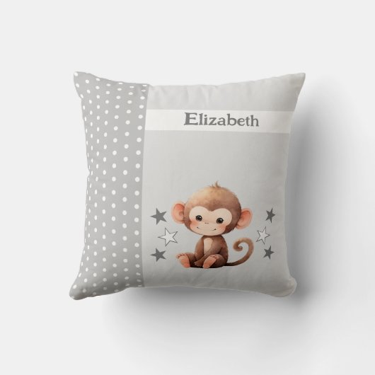 Kind kamer Voeg naam schattig aap grijs Kussen (Achterkant)