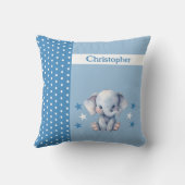 Kind kamer Voeg naam schattig olifant blauw Kussen (Achterkant)