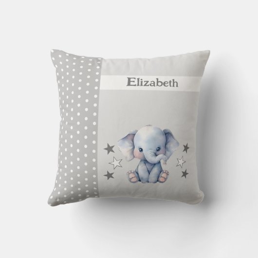 Kind kamer Voeg naam schattig olifant grijs Kussen (Achterkant)
