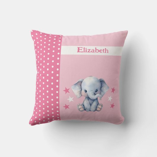 Kind kamer Voeg naam schattig olifant roze Kussen (Achterkant)
