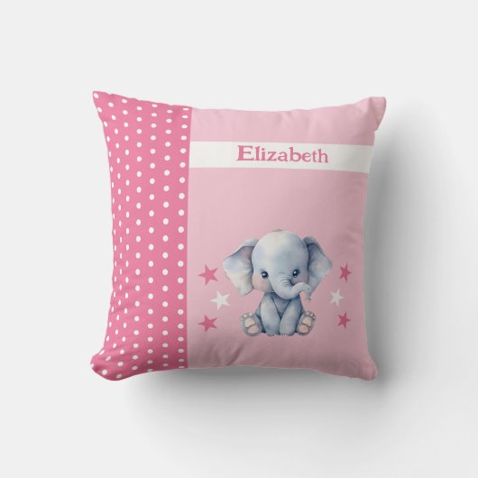 Kind kamer Voeg naam schattig olifant roze Kussen (Voorkant)