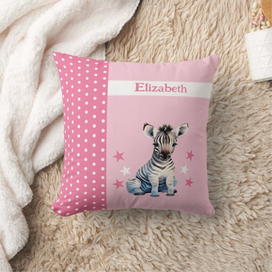Kind kamer Voeg naam schattig zebra roze Kussen (Deken)