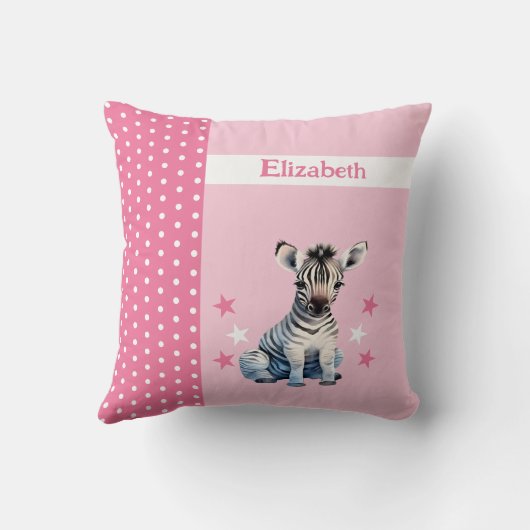 Kind kamer Voeg naam schattig zebra roze Kussen (Achterkant)