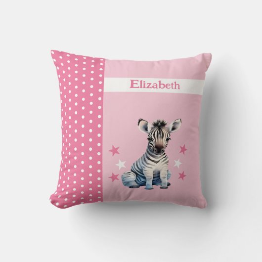Kind kamer Voeg naam schattig zebra roze Kussen (Voorkant)