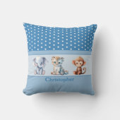 Kind kamer Voeg naam schattige dieren blauw Kussen (Voorkant)