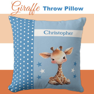 Kind kamer Voeg naam schattige giraffe blauw Kussen