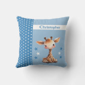 Kind kamer Voeg naam schattige giraffe blauw Kussen (Achterkant)