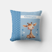 Kind kamer Voeg naam schattige giraffe blauw Kussen (Voorkant)