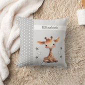Kind kamer Voeg naam schattige giraffe grijs Kussen (Deken)
