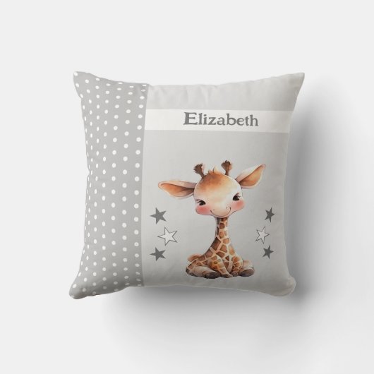 Kind kamer Voeg naam schattige giraffe grijs Kussen (Achterkant)
