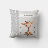 Kind kamer Voeg naam schattige giraffe grijs Kussen (Voorkant)