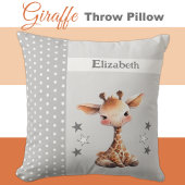 Kind kamer Voeg naam schattige giraffe grijs Kussen