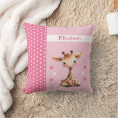 Kind kamer Voeg naam schattige giraffe roze Kussen (Deken)