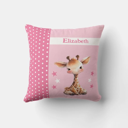 Kind kamer Voeg naam schattige giraffe roze Kussen (Achterkant)