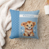 Kind kamer Voeg naam schattige leeuw blauw Kussen (Deken)