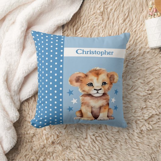 Kind kamer Voeg naam schattige leeuw blauw Kussen (Deken)