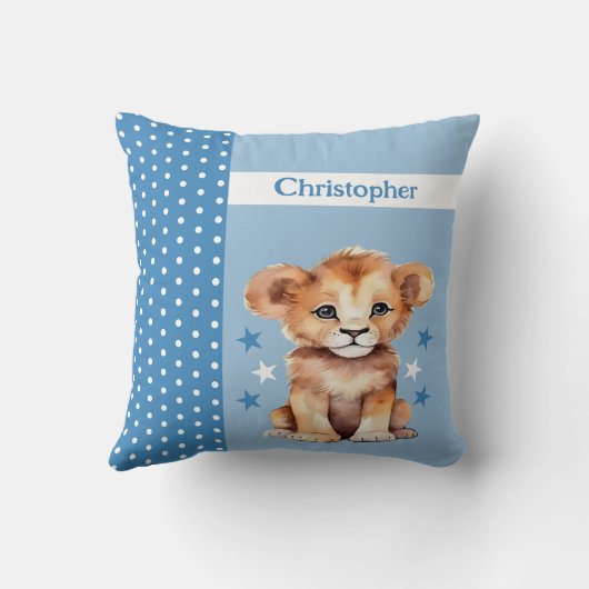 Kind kamer Voeg naam schattige leeuw blauw Kussen (Achterkant)