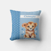 Kind kamer Voeg naam schattige leeuw blauw Kussen (Voorkant)