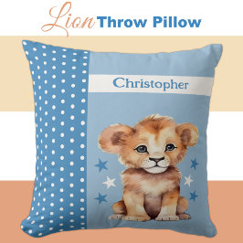 Kind kamer Voeg naam schattige leeuw blauw Kussen