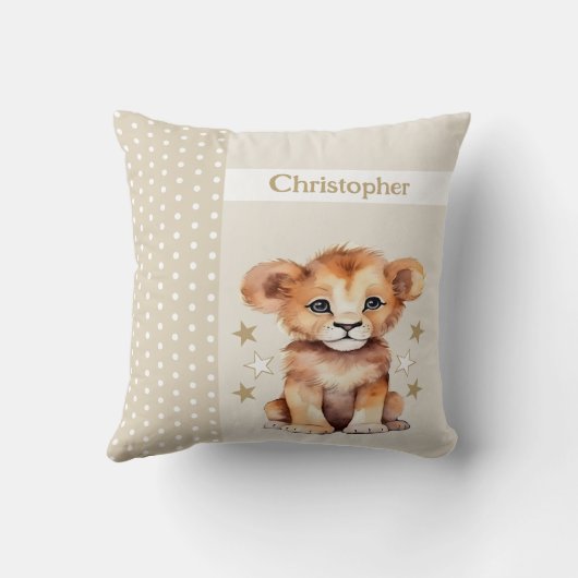 Kind kamer Voeg naam schattige leeuw bruin Kussen (Achterkant)
