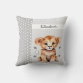 Kind kamer Voeg naam schattige leeuw grijs Kussen (Achterkant)
