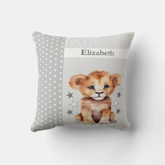 Kind kamer Voeg naam schattige leeuw grijs Kussen (Achterkant)