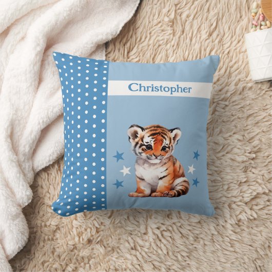 Kind kamer Voeg naam schattige tijger blauw Kussen (Deken)