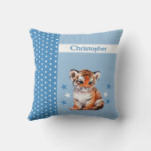 Kind kamer Voeg naam schattige tijger blauw Kussen (Achterkant)