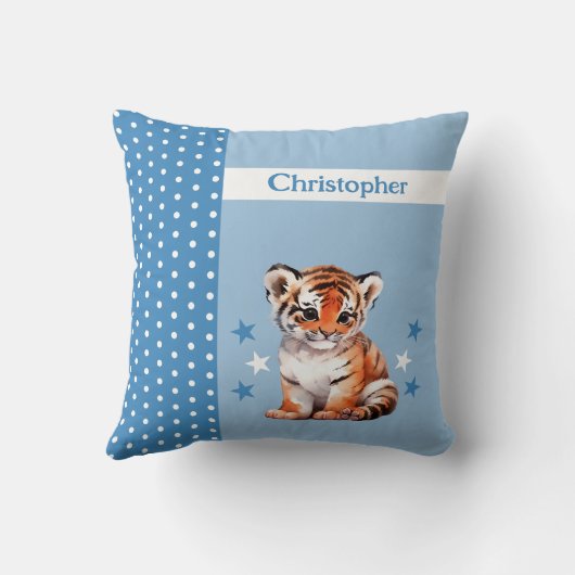 Kind kamer Voeg naam schattige tijger blauw Kussen (Achterkant)
